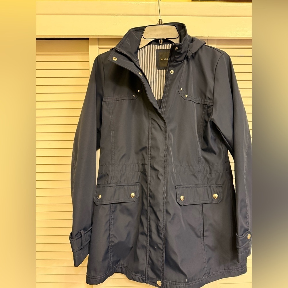 Weatherproof Navy Hooded Jacket with Gold Accents Women’s Sz S